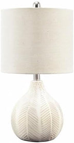 Signature Design by Ashley Rainermen Casual Ceramic Table Lamp, Transparent White Glaze Finish, Drum Hardback Fabric Shade, 11" W x 11" D x 21" H, Off White