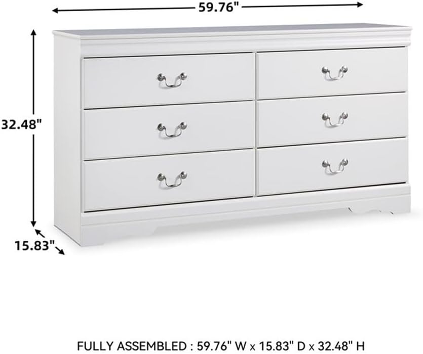 Signature Design by Ashley Anarasia Modern Glam Children's 6 Drawer Dresser, White