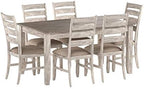Signature Design by Ashley Skempton Cottage Dining 7 Piece Set – Rectangular Table & 6 Upholstered Chairs | Coastal Chic Meets Farmhouse, Whitewash