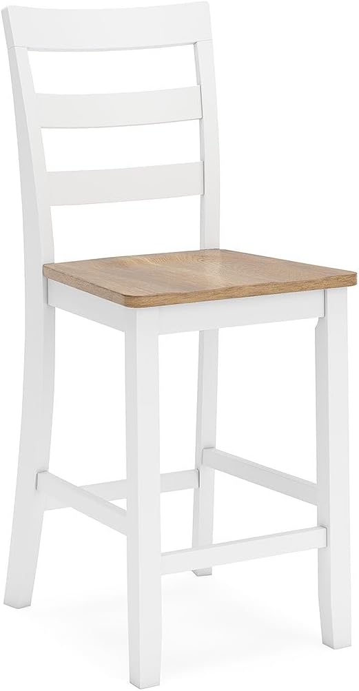 Signature Design by Ashley Gesthaven Counter Height Bar Stool, Set of 2, 24.25" Stools with Ladder Back, Solid Wood Frame, Contoured Mango Wood Veneer Seat, Kitchen Island Dining, Natural and White