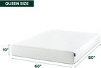 Zinus Green Tea Memory Foam Mattress 10 Inch, Pressure-Relieving Comfort & Full-Body Support, Naturally Fresh, Medium Firm Feel, CertiPUR-US & Oeko-TEX Certified Safe Materials, Queen