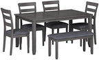 Signature Design by Ashley Bridson Dining Table Set For 6 With Bench, Wood 6‑Piece Kitchen Table And Chairs With Upholstered Seats, Transitional Charcoal Gray Dining Room Collection For Family Meals