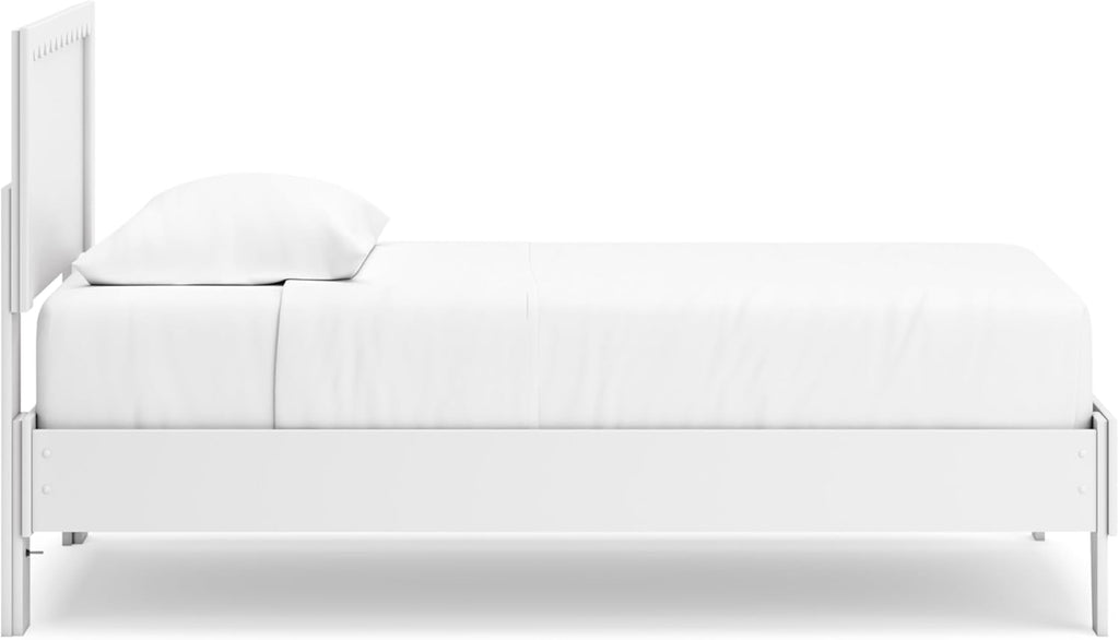 Signature Design by Ashley Hallityn Twin Panel Platform Bed, Casual Scalloped Bed Frame, Engineered Wood, for Kids and Youth Bedrooms, Matte White