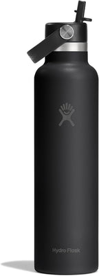 Hydro Flask Water Bottle - Insulated Stainless Steel - Straw Lid, Non Spill, Leakproof in 24 Oz Tonal Black