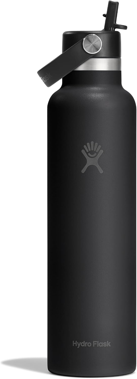 Hydro Flask Water Bottle - Insulated Stainless Steel - Straw Lid, Non Spill, Leakproof in 24 Oz Tonal Black