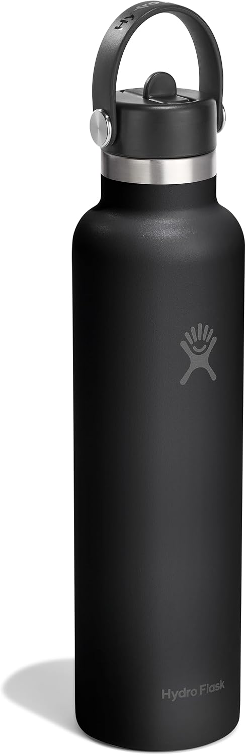 Hydro Flask Water Bottle - Insulated Stainless Steel - Straw Lid, Non Spill, Leakproof in 24 Oz Tonal Black