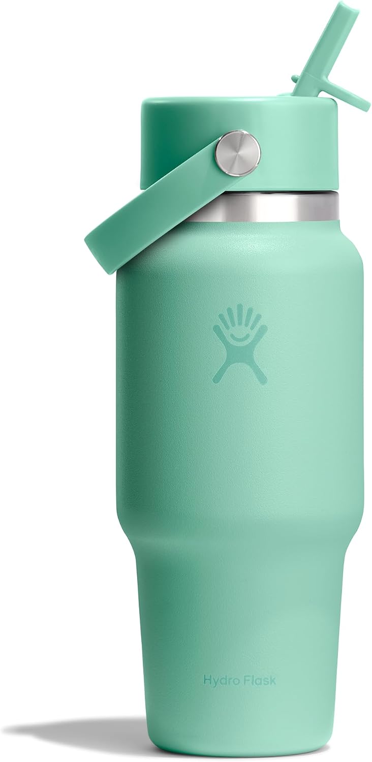 Hydro Flask Travel Water Bottle - Insulated Stainless Steel - Wide Straw Lid, Non Spill, Leakproof in 24 Oz Mermaid Green