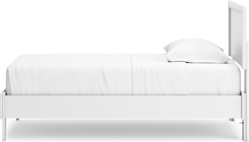 Signature Design by Ashley Hallityn Twin Panel Platform Bed, Casual Scalloped Bed Frame, Engineered Wood, for Kids and Youth Bedrooms, Matte White