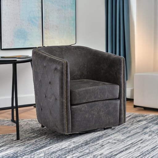Signature Design by Ashley Brentlow Tufted Barrel Accent Swivel Chair, Distressed Black