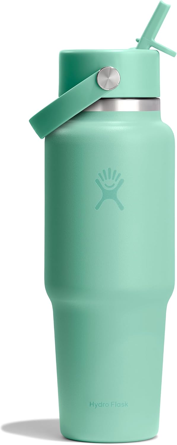 Hydro Flask Travel Water Bottle - Insulated Stainless Steel - Wide Straw Lid, Non Spill, Leakproof in 32 Oz Mermaid Green