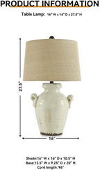 Signature Design by Ashley Emelda Casual Farmhouse Ceramic Table Lamp with Fabric Modified Drum Shade and 3-Way Switch, 27.25', Cream Glaze Crackle Finish
