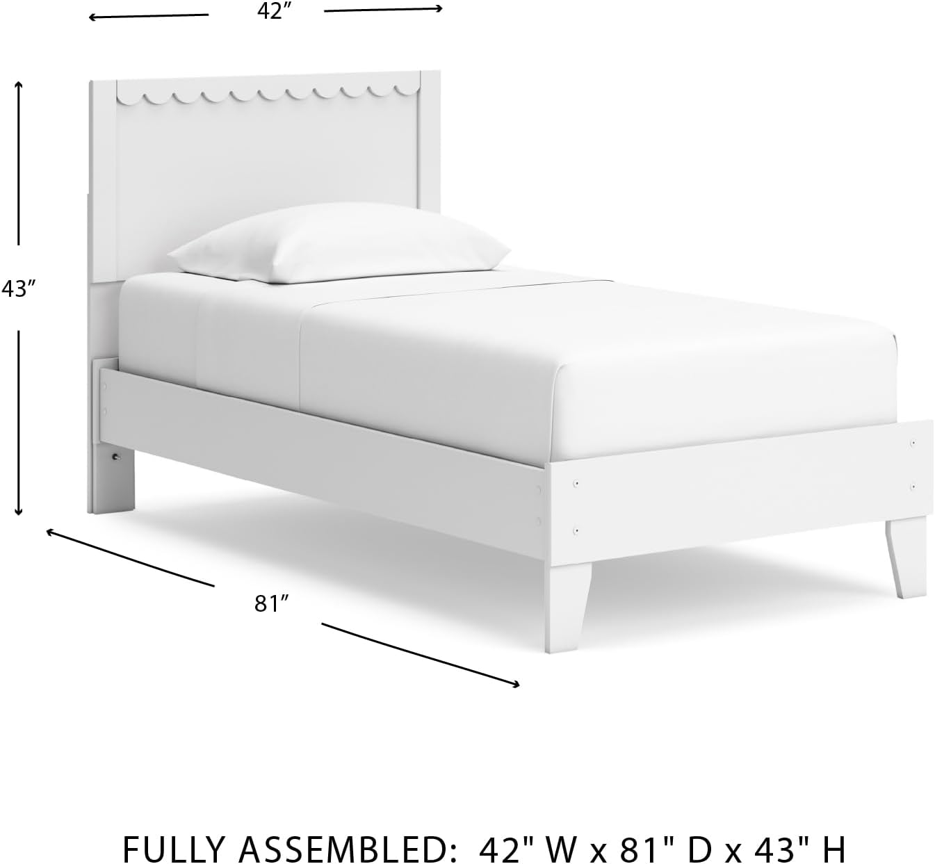 Signature Design by Ashley Hallityn Twin Panel Platform Bed, Casual Scalloped Bed Frame, Engineered Wood, for Kids and Youth Bedrooms, Matte White