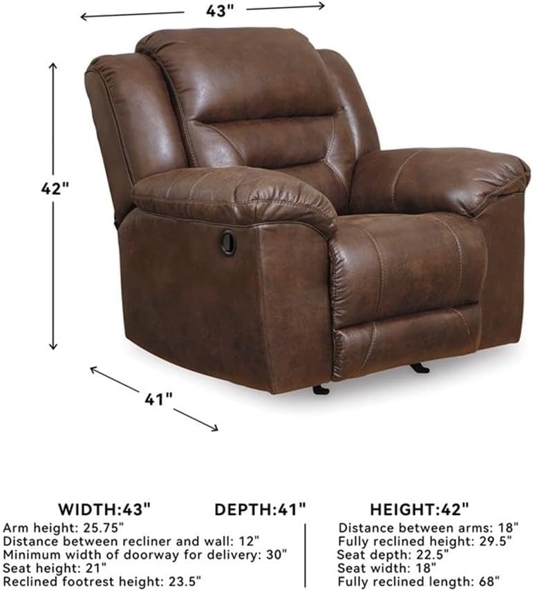 Signature Design by Ashley Stoneland Faux Leather Manual Pull Tab Rocker Recliner, Dark Brown