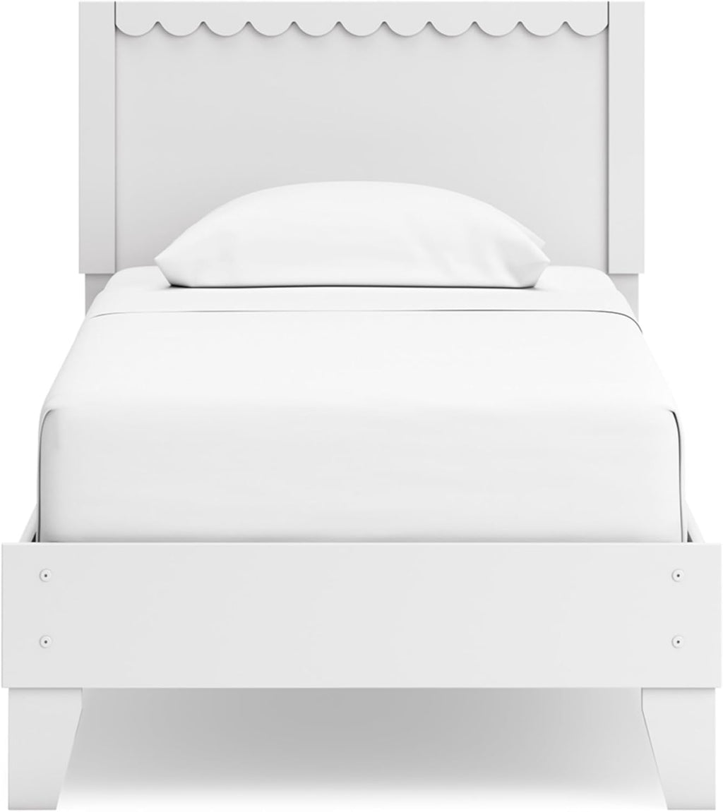 Signature Design by Ashley Hallityn Twin Panel Platform Bed, Casual Scalloped Bed Frame, Engineered Wood, for Kids and Youth Bedrooms, Matte White