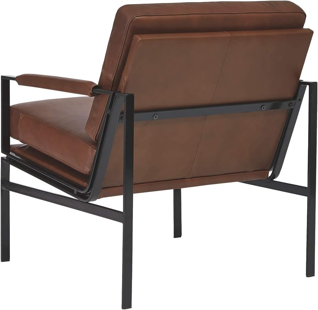 Signature Design by Ashley Puckman Brown Leather Accent Chair, Contemporary Living Room Seating, Sturdy Metal Frame