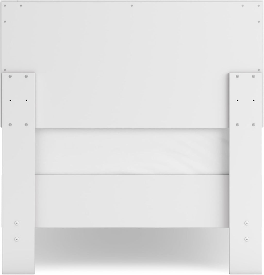 Signature Design by Ashley Hallityn Twin Panel Platform Bed, Casual Scalloped Bed Frame, Engineered Wood, for Kids and Youth Bedrooms, Matte White