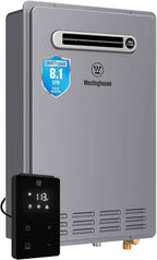 Westinghouse Propane Tankless Water Heater Outdoor, 8.1 GPM 180,000 BTU Whole House Instant Hot Water Heater, ±1°F Temp Stability, Non-Condensing on Demand High Efficiency for 3-5 Fixtures, LPG, 26L