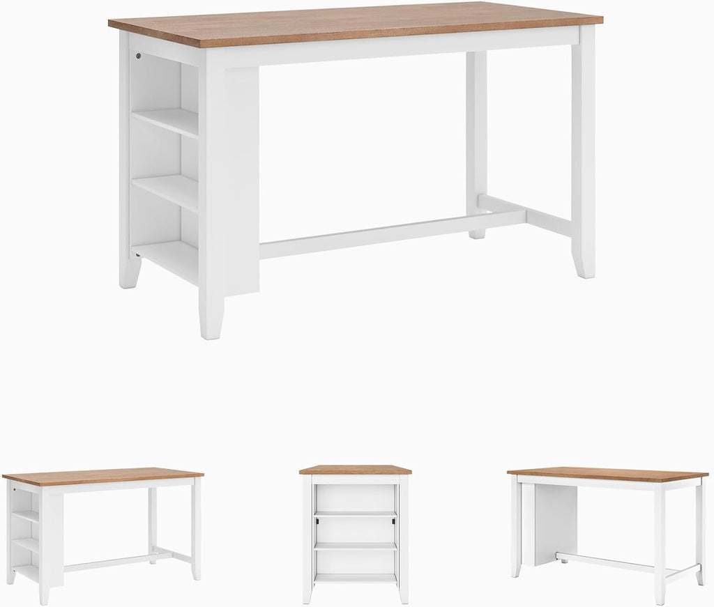 Signature Design by Ashley Gesthaven 60" Counter Height Dining Table with 3 Storage Shelves, Butcher Block Veneer Top, Ideal for Kitchens or Workspaces, White/Natural