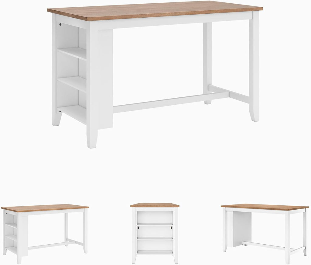 Signature Design by Ashley Gesthaven 60" Counter Height Dining Table with 3 Storage Shelves, Butcher Block Veneer Top, Ideal for Kitchens or Workspaces, White/Natural
