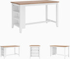Signature Design by Ashley Gesthaven 60" Counter Height Dining Table with 3 Storage Shelves, Butcher Block Veneer Top, Ideal for Kitchens or Workspaces, White/Natural