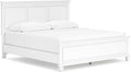 Signature Design by Ashley Fortman Transitional California King Panel Bed with Tapered Feet, Foundation or Box Spring Needed, White