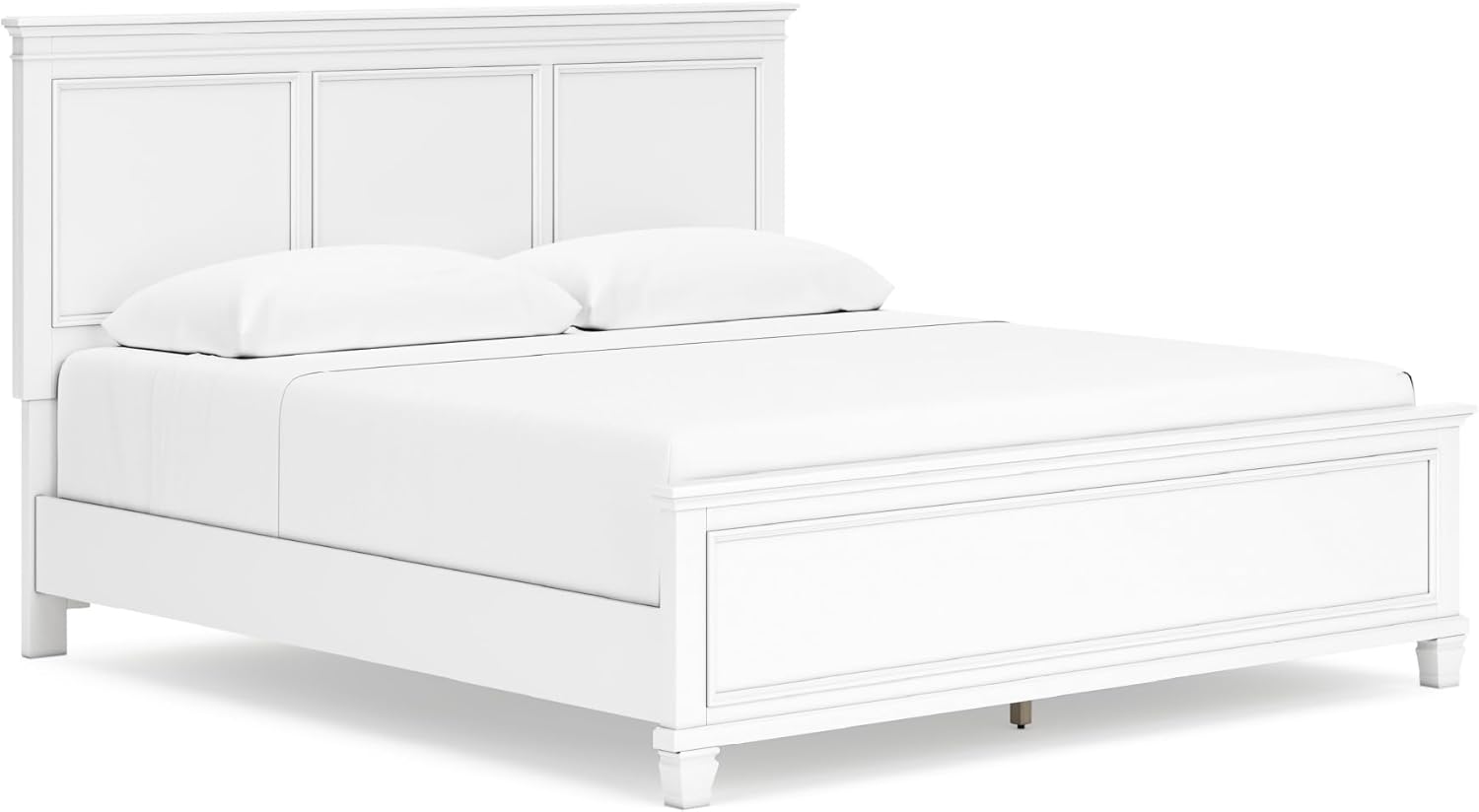 Signature Design by Ashley Fortman Transitional California King Panel Bed with Tapered Feet, Foundation or Box Spring Needed, White