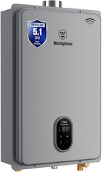 Westinghouse Tankless Water Heater Gas, 5.1 GPM 120,000 BTU Indoor Natural Gas Heater Whole House, Smart WiFi&App Control, CSA Certified, ±1°F Temperature Stability, Non-Condensing for 2-4 Fixtures