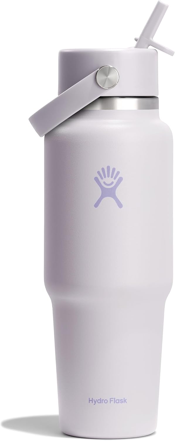 Hydro Flask Travel Water Bottle - Insulated Stainless Steel - Wide Straw Lid, Non Spill, Leakproof in 32 Oz Cloud Pink