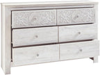 Signature Design by Ashley Paxberry 6 Drawer Dresser, Arrives Pre-Assembled, Engineered Wood and Decorative Laminate, Boho Chest of Drawers for Bedroom, Whitewash, 62"W x 16"D x 40"H