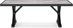 Signature Design by Ashley Beachcroft Outdoor Dining Table, Rust-Resistant Farmhouse Design with Porcelain Tabletop and Umbrella Hole, for Patio Entertaining, Black/Light Gray, 84-Inch