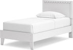 Signature Design by Ashley Hallityn Twin Panel Platform Bed, Casual Scalloped Bed Frame, Engineered Wood, for Kids and Youth Bedrooms, Matte White