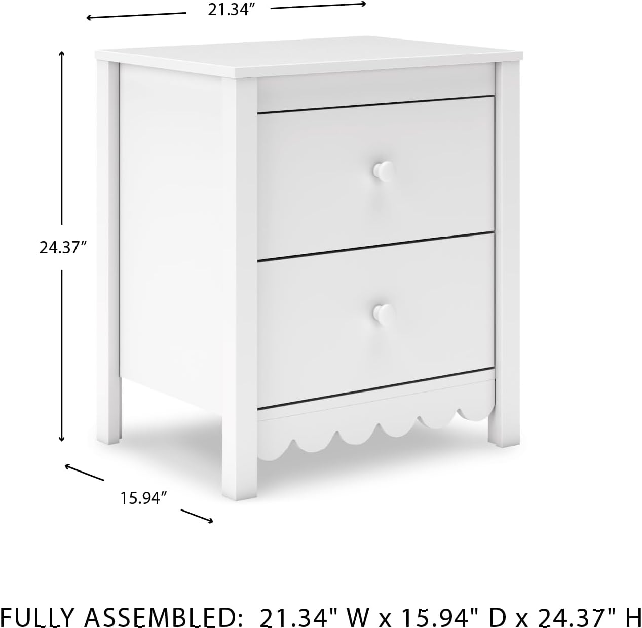 Signature Design by Ashley White Nightstand with 2 Drawers, Hallityn Scalloped Design, Engineered Wood Construction, Storage for Cottage Bedrooms, White, 22" W