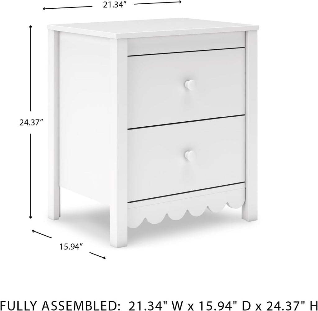Signature Design by Ashley White Nightstand with 2 Drawers, Hallityn Scalloped Design, Engineered Wood Construction, Storage for Cottage Bedrooms, White, 22" W