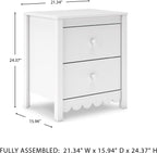 Signature Design by Ashley White Nightstand with 2 Drawers, Hallityn Scalloped Design, Engineered Wood Construction, Storage for Cottage Bedrooms, White, 22" W