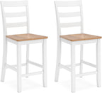 Signature Design by Ashley Gesthaven Counter Height Bar Stool, Set of 2, 24.25" Stools with Ladder Back, Solid Wood Frame, Contoured Mango Wood Veneer Seat, Kitchen Island Dining, Natural and White