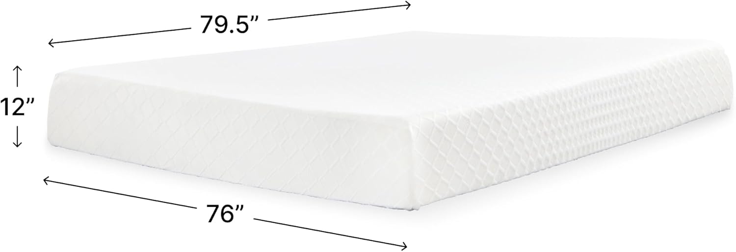 Signature Design by Ashley Chime Memory Foam 12" King Mattress with Thick Memory and Support Foam for Pressure Relief, Fiberglass Free, Mattress In A Box