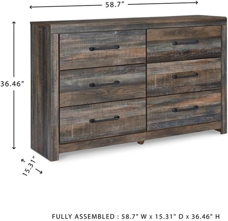 Signature Design by Ashley Drystan 6 Drawer Dresser, Pre-Assembled Convenience, Engineered Wood Construction for Bedroom Storage, Rustic Brown and Multi, 59" W x 16" D x 37" H