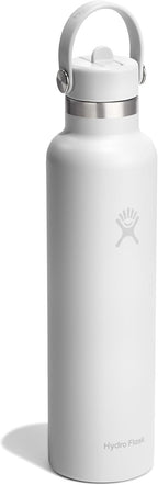 Hydro Flask Water Bottle - Insulated Stainless Steel - Straw Lid, Non Spill, Leakproof in 24 Oz Tonal White