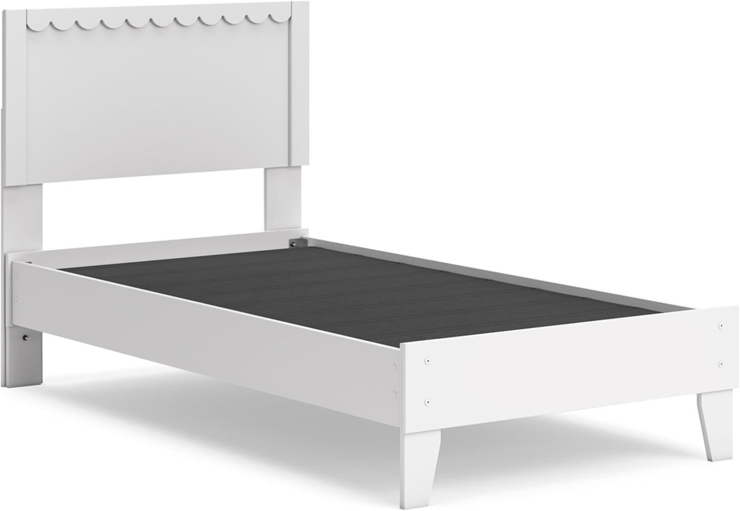Signature Design by Ashley Hallityn Twin Panel Platform Bed, Casual Scalloped Bed Frame, Engineered Wood, for Kids and Youth Bedrooms, Matte White