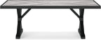 Signature Design by Ashley Beachcroft Outdoor Dining Table, Rust-Resistant Farmhouse Design with Porcelain Tabletop and Umbrella Hole, for Patio Entertaining, Black/Light Gray, 84-Inch