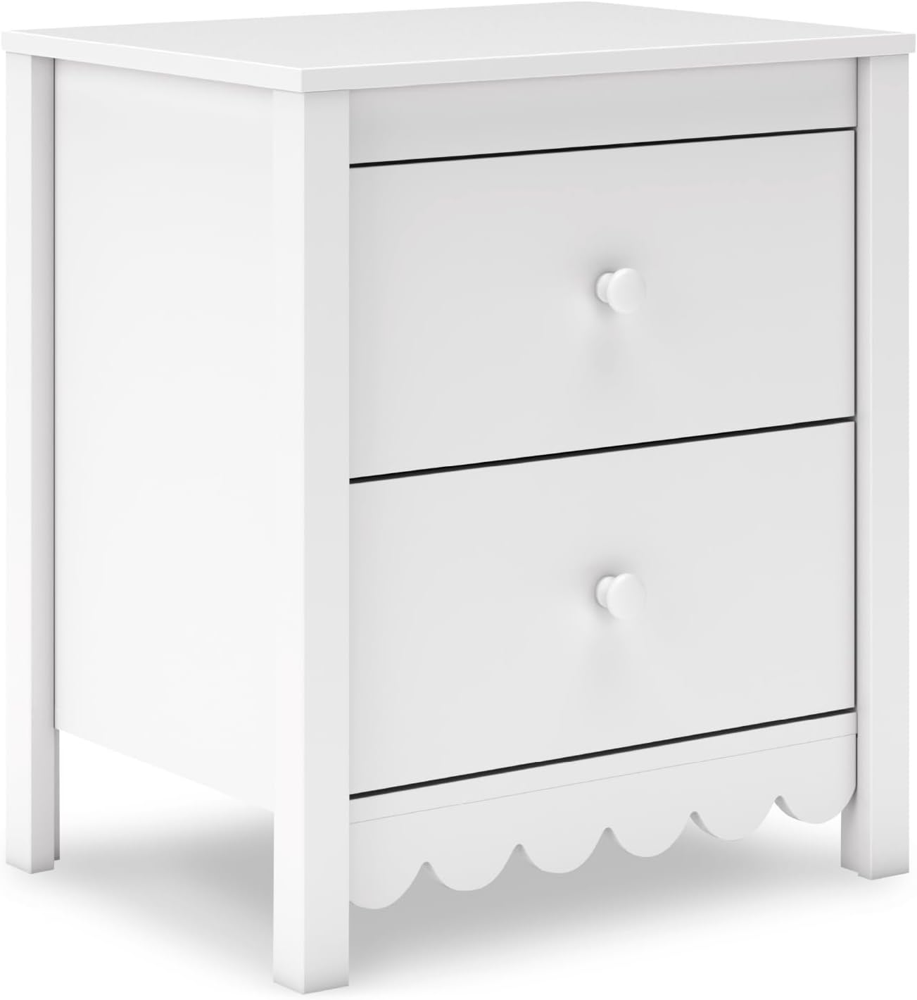 Signature Design by Ashley White Nightstand with 2 Drawers, Hallityn Scalloped Design, Engineered Wood Construction, Storage for Cottage Bedrooms, White, 22" W