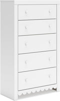 Signature Design by Ashley Mollviney White Coastal Dresser, Tall 5 Drawer Chest, Scalloped Girls Dresser, Engineered Wood and Laminate Bedroom Storage, Matte White, 32" W x 55" H