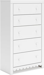 Signature Design by Ashley Mollviney White Coastal Dresser, Tall 5 Drawer Chest, Scalloped Girls Dresser, Engineered Wood and Laminate Bedroom Storage, Matte White, 32" W x 55" H