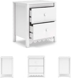Signature Design by Ashley White Nightstand with 2 Drawers, Hallityn Scalloped Design, Engineered Wood Construction, Storage for Cottage Bedrooms, White, 22" W