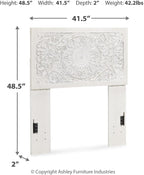 Signature Design by Ashley Paxberry Twin Headboard, Whitewash Carved Medallion Panel, Engineered Wood, Adjustable Height for Girls Youth Bedroom