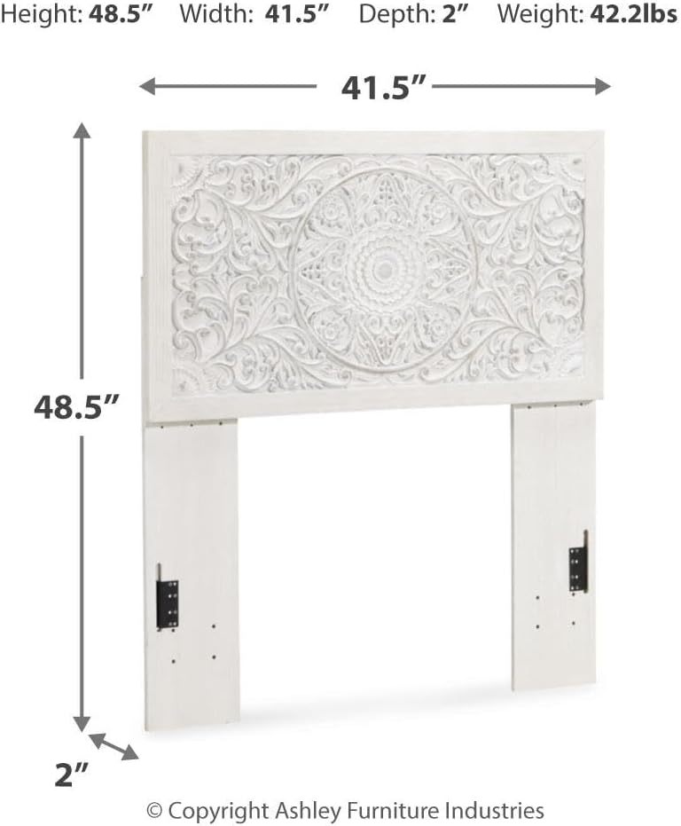 Signature Design by Ashley Paxberry Twin Headboard, Whitewash Carved Medallion Panel, Engineered Wood, Adjustable Height for Girls Youth Bedroom
