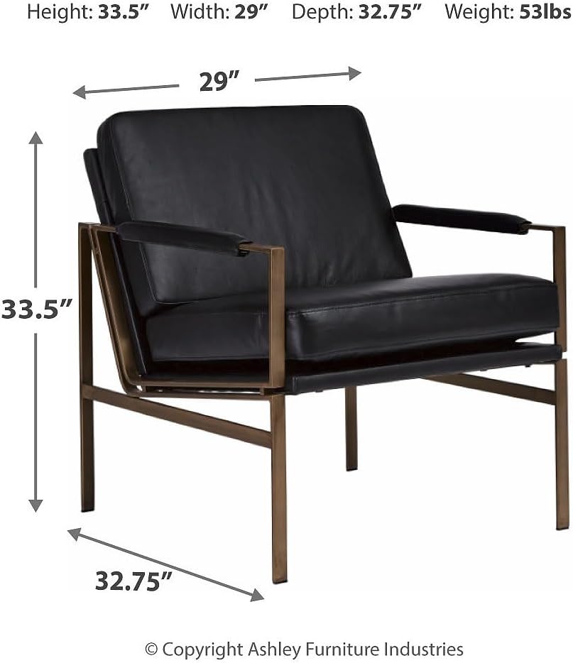 Signature Design by Ashley Puckman Leather Accent Chair, Modern Metal Frame Lounge Seating for Living Rooms, Black, 29" W