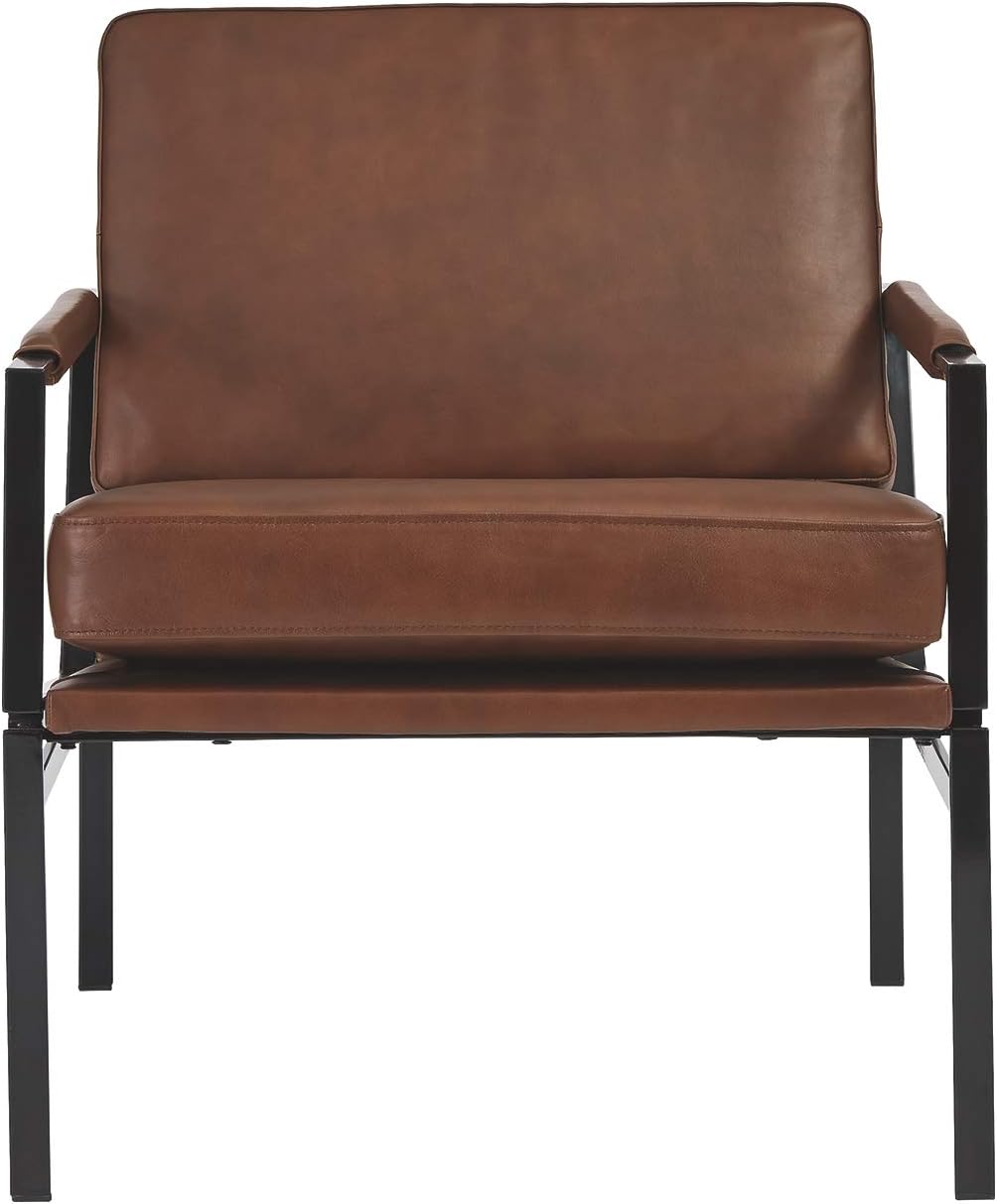 Signature Design by Ashley Puckman Brown Leather Accent Chair, Contemporary Living Room Seating, Sturdy Metal Frame