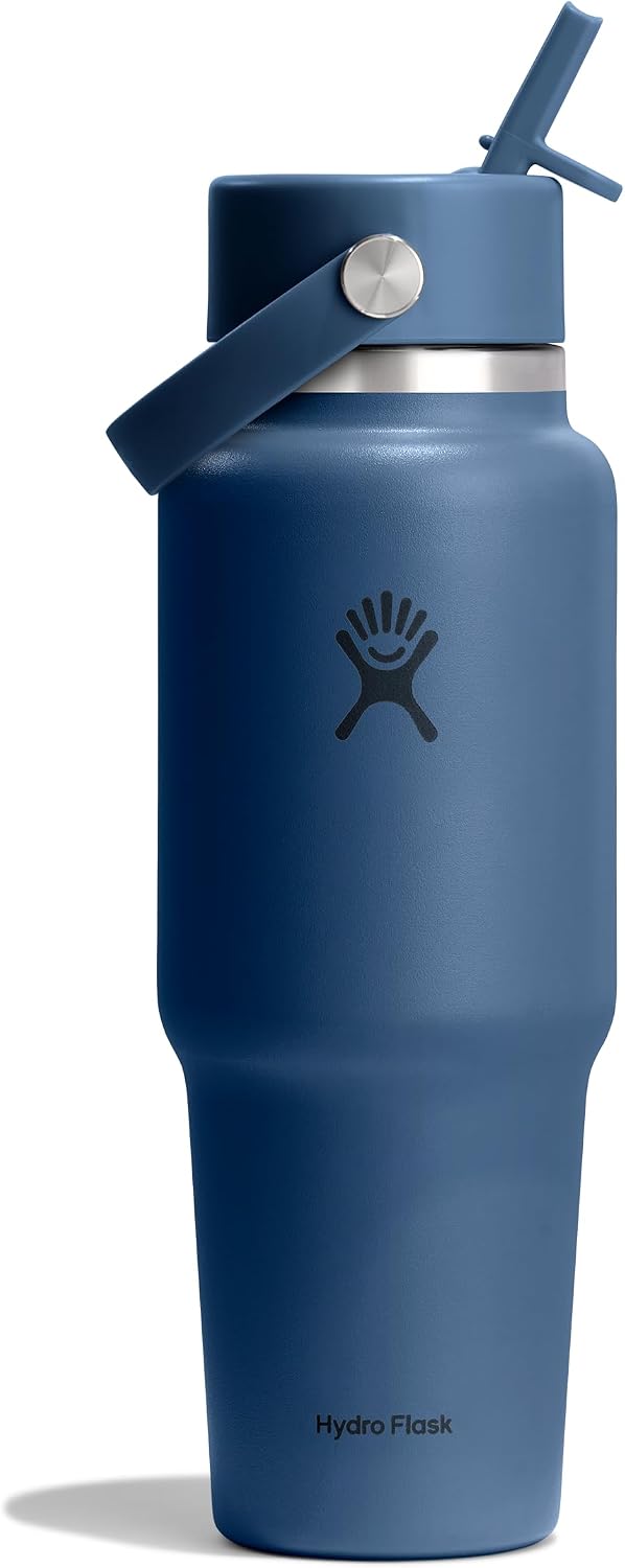 Hydro Flask Travel Water Bottle - Insulated Stainless Steel - Wide Straw Lid, Non Spill, Leakproof in 32 Oz Harbor Blue