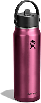Hydro Flask 32 Oz Lightweight Wide Straw Lid - Insulated Stainless Steel Water Bottle - Hiking, Commuting Garnet Red